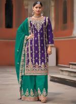 Pure Chinnon Purple Traditional Wear Embroidery Work Readymade Plazzo Suit